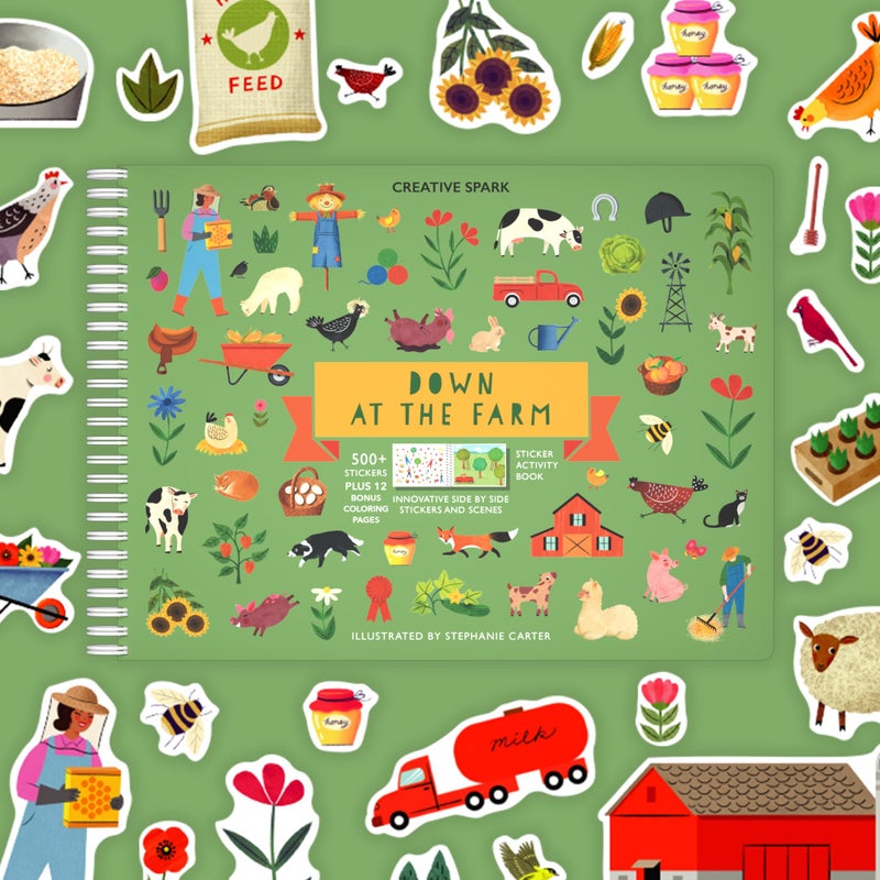 Cupkin Farm Animal Sticker Book Activity for Kids, Toddler Airplane Travel Essentials, 500+ Horse Stickers for Kids + 12 Scenes + 12 Coloring Book Pages, Cow Lover Children's Gift, Crafts Ages 2-8 - Image 3