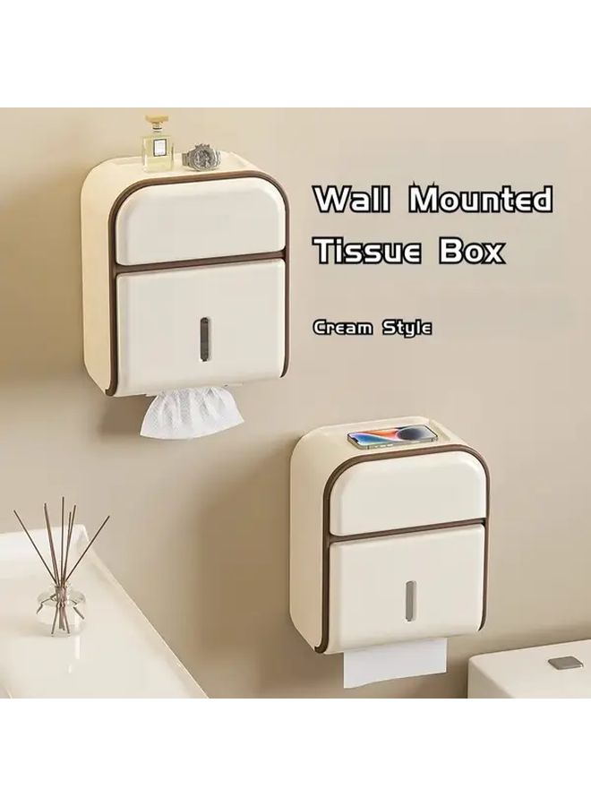 No Drill Waterproof Toilet Paper Holder Storage Shelf Gray White Bathroom Organizer - Image 2