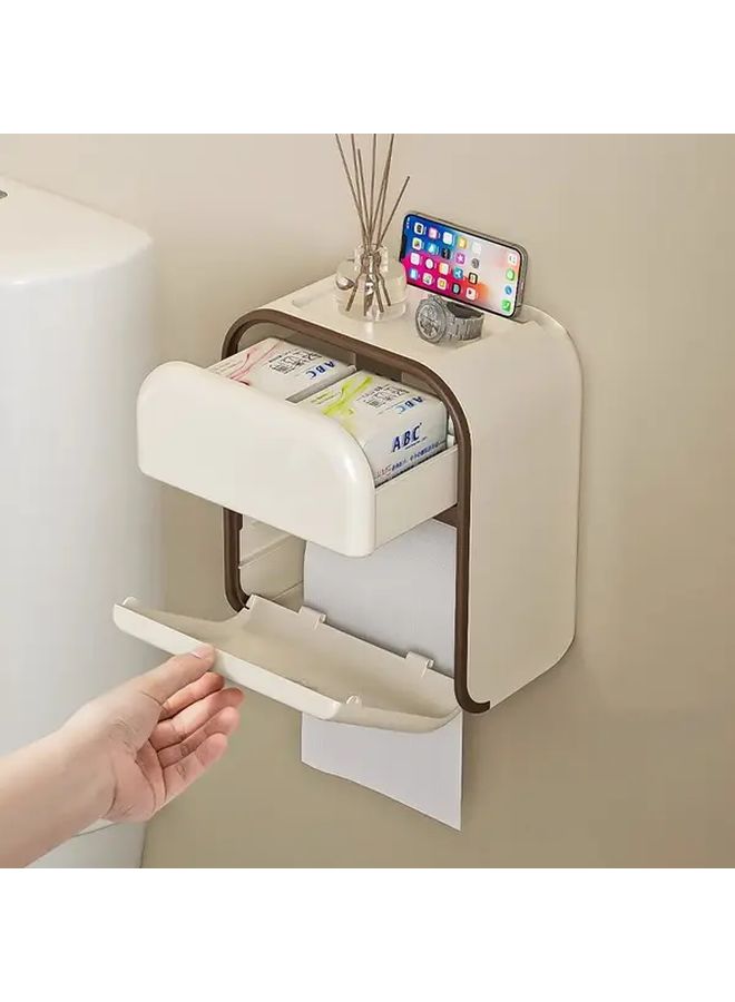 No Drill Waterproof Toilet Paper Holder Storage Shelf Gray White Bathroom Organizer - Image 4