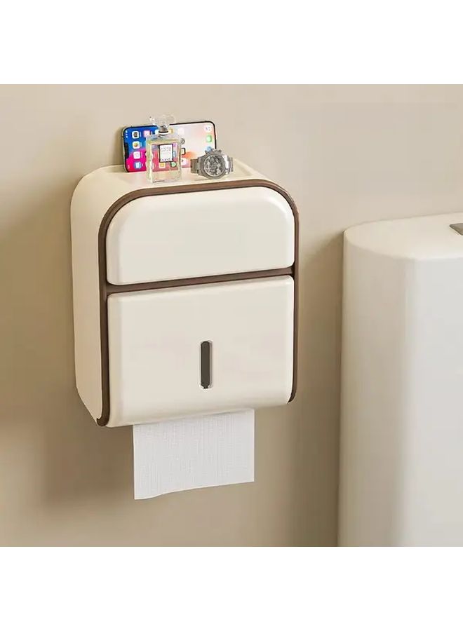No Drill Waterproof Toilet Paper Holder Storage Shelf Gray White Bathroom Organizer - Image 5