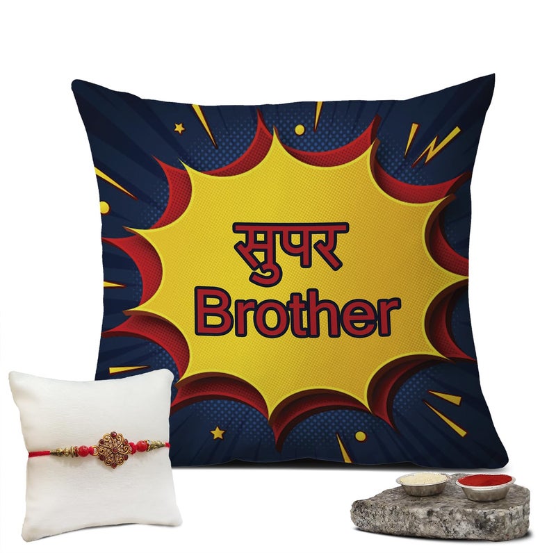The Purple Tree Rakhi Cushion Gift Set for Brother, Rakhi for Brother(1 Filled Cushion, 1 Rakhi, Roli chawal) Rakshabandhan Gift for Brother, Best Rakhi Gift for Brother bhai Men CR07 - Image 2