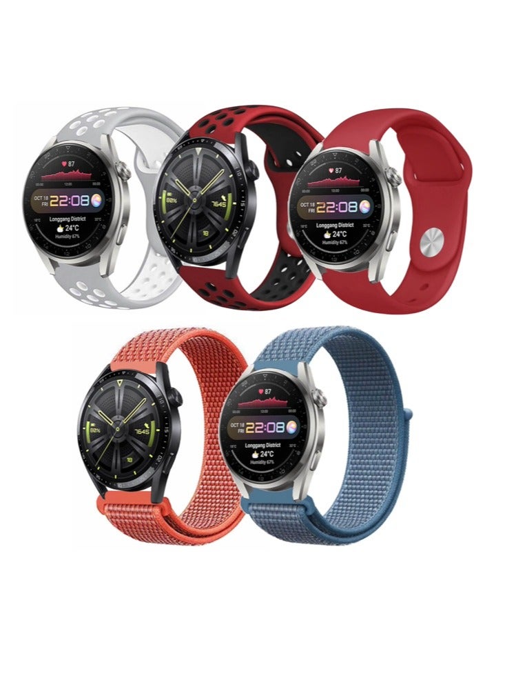 Perfii 5pcs Watchband Bundle Compatible with all Samsung, Huawei, Amazfit, Fitbit and Honor with 22mm band size - Image 1