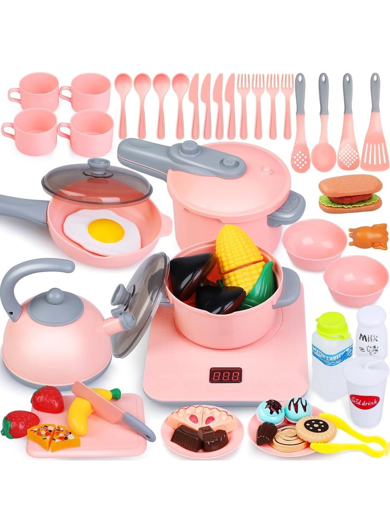 Womdee Kids Play Kitchen Toys Accessories, Womdee Kids pretend kitchen Toy set, 54Pcs Toddler Cooking Playset with Play Pots Pan - Learning Gift for Girls Boys - Image 1