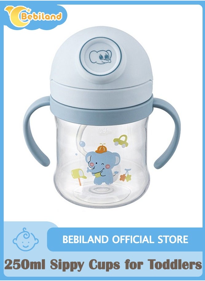 Bebiland - Sippy Cups for Toddlers, 250ML, 360° Water Leak Proof Weighted Straw Cup with Handle Water Bottle Soft Spout Learner Cup with Graduated Anti-choking Handle Water Bottle Drop-resistant Cup (Elephant) - Image 1