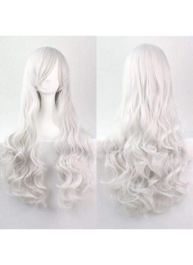 Prettybuy - 32" 80cm Long Hair Spiral Curly Wavy Synthetic Hair Cosplay Costume Wig Women (white) - Image 1