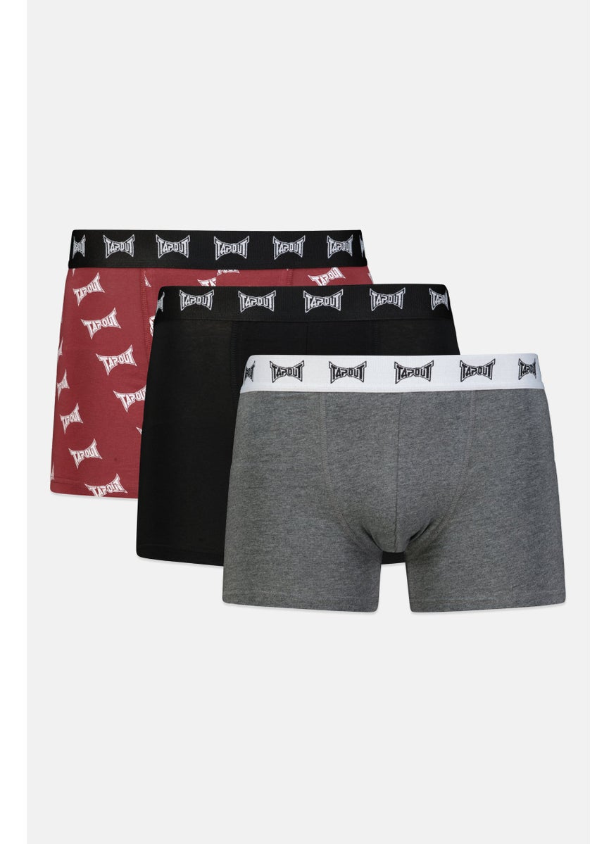 TapouT - Men 3 Pcs Brand Logo Boxer Brief Set, Black/Grey/Brown - Image 1