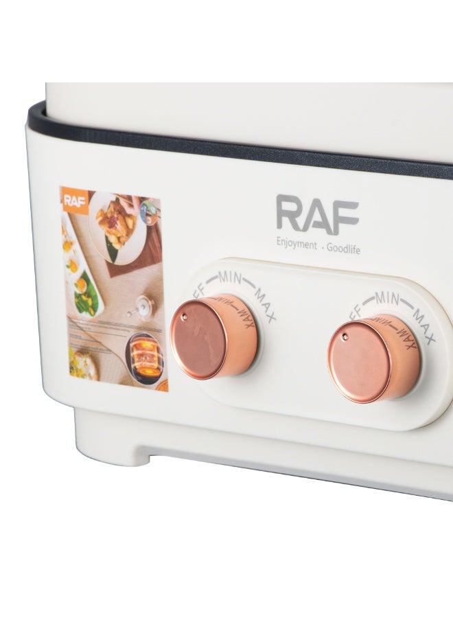 آر إيه أف وعاء تسخين كهربائي 2 في 1 من RAF - 2000 واط مع منطقتي تسخين مزدوجتين (1000 واط + 1000 واط)، وعاء طهي مزدوج النكهة سعة 6 لتر مع تسخين سريع، وعاء غير لاصق سهل التنظيف، مثالي للشواء، شابو شابو، الحساء واليخنات - Image 2