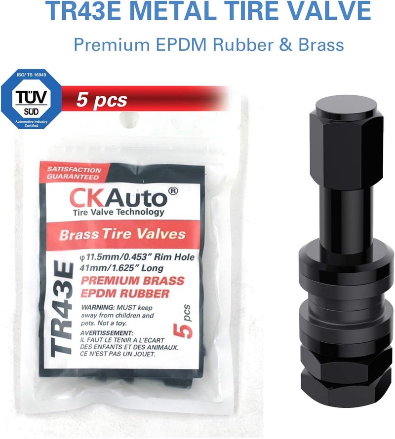 CKAuto 5 Pcs VS43/TR43E Tubeless Metal Clamp-in Valve Stems, Black Finish - Image 3