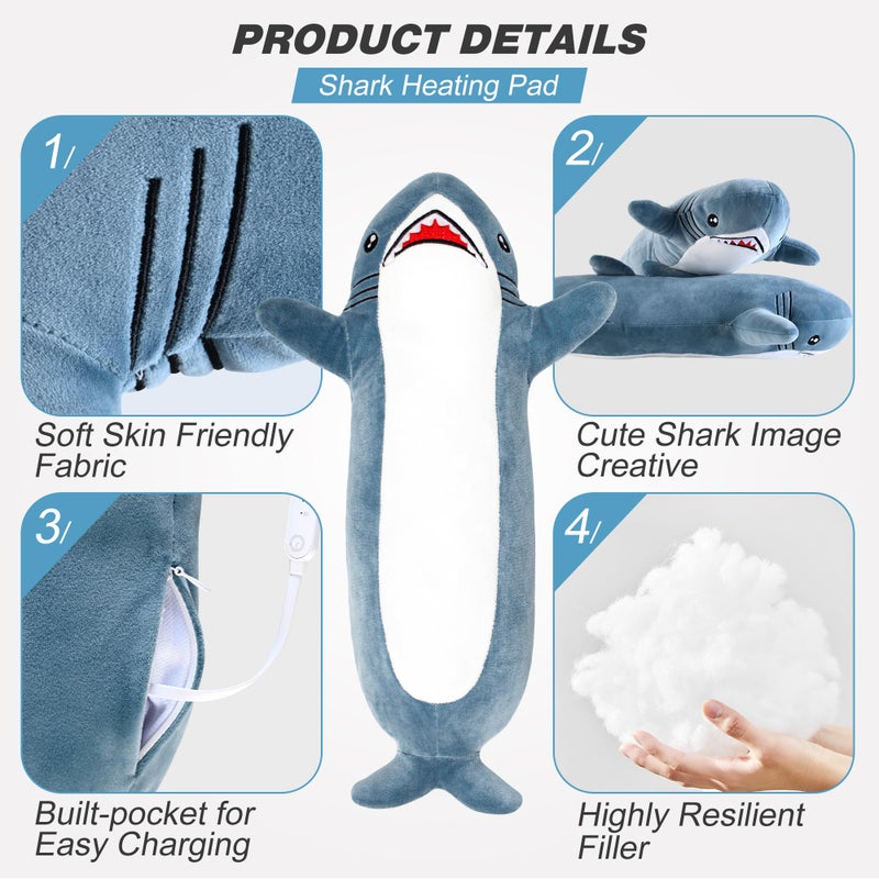HOTHUGZ Shark Heating Pad for Cramps & Menstrual Pain Relief, Cute Stuffed Animal Electric Heating Pad, USB Powered Heated Plush Toy, Portable Warm Cushion, Spring Gift for Women Teen Girls - Image 4