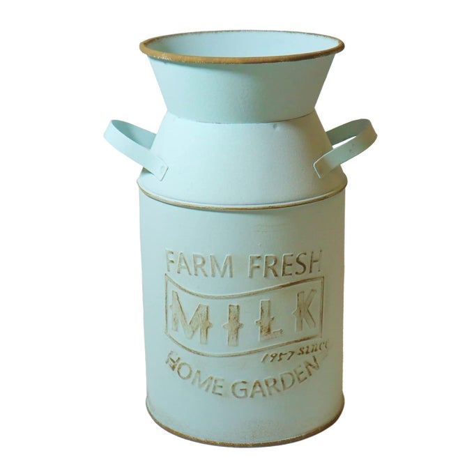 GALVANIZED MILK CAN ANTIQUE RETRO VASE METAL PLANTER RUSTIC VINTAGE PRIMITIVE FLOWER HOLDER FARMHOUSE COUNTRY PLANT FOR HOME OFFICE DECOR 76 BLUEGREEN