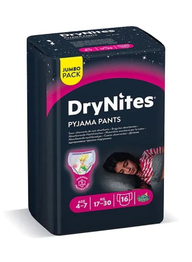 HUGGIES Huggies x Disney Fairies DryNites Pyjama Pants, 16 Pieces Jumbo Pack, For Girls Age 4-7, 17-30kg - Night-Time Protection, Super Absorbent, 5 Layers, Leak Free - Image 1