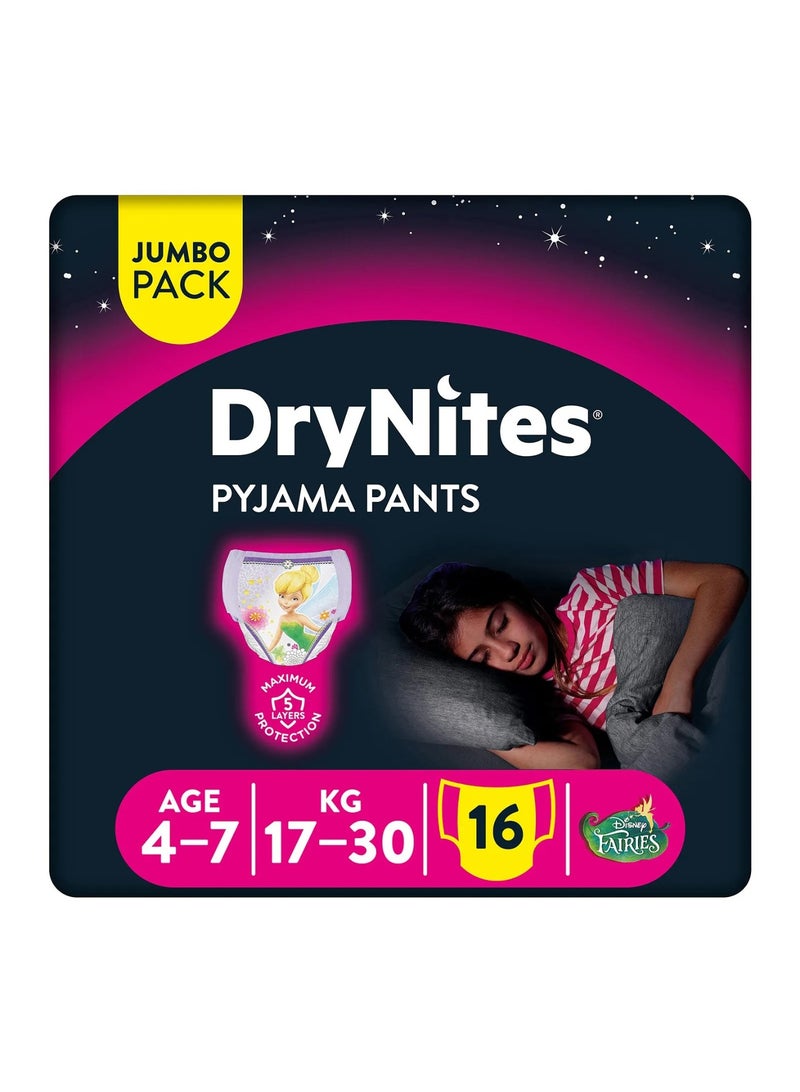 HUGGIES Huggies x Disney Fairies DryNites Pyjama Pants, 16 Pieces Jumbo Pack, For Girls Age 4-7, 17-30kg - Night-Time Protection, Super Absorbent, 5 Layers, Leak Free - Image 2