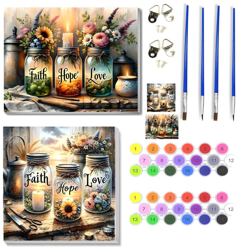 NEGEKFKX 2 Pack Faith,Hope,Love Paint by Numbers Kit for Adults Beginner with Framed,Easy Adult Paint by Number Kits on Canvas DIY Painting for Beginners Art by Numbers for Home Wall Decor 10x12 Inch - Image 1