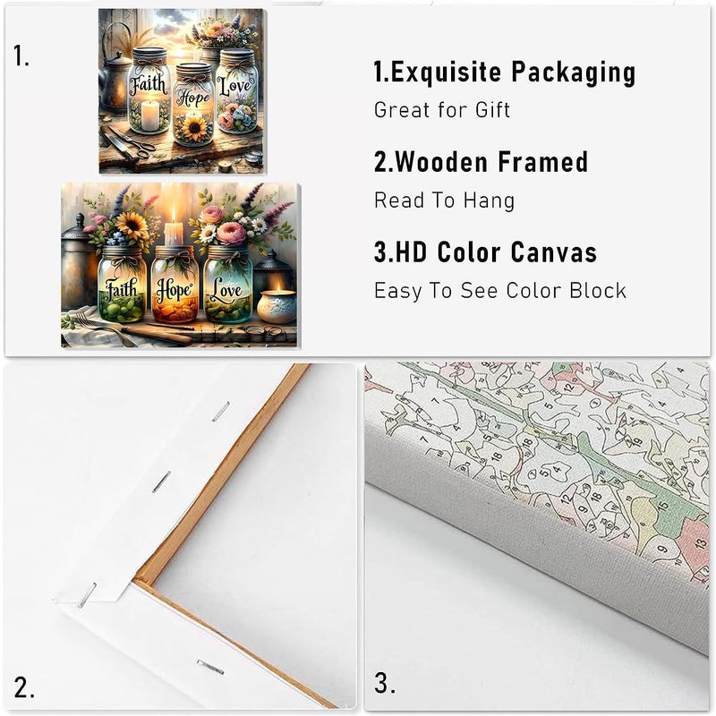 NEGEKFKX 2 Pack Faith,Hope,Love Paint by Numbers Kit for Adults Beginner with Framed,Easy Adult Paint by Number Kits on Canvas DIY Painting for Beginners Art by Numbers for Home Wall Decor 10x12 Inch - Image 4