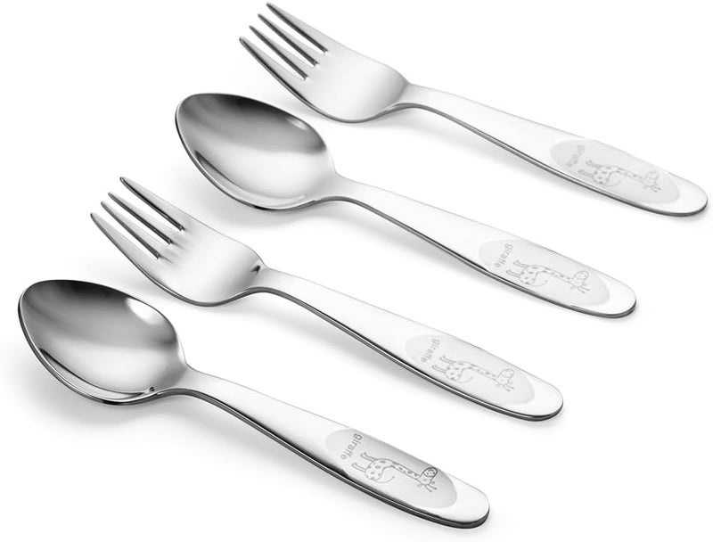FUNNUO 4-Piece Kids Utensils Set - Stainless Steel Training Forks & Spoons with Rounded Edges | Self-Feeding Kid Tableware Set for 2+ Years and Preschoolers | Dishwasher Safe - Image 1