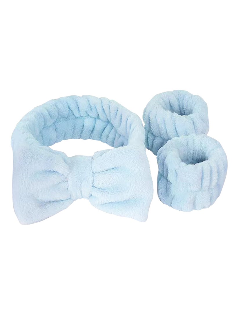 Bow tie headband Wrist strap Female face water absorbent coral velvet headband wrist strap a set - Image 1