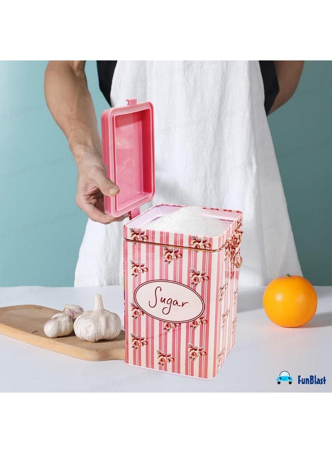 FunBlast صناديق تخزين الشاي والسكر من فن بلاست - منظم تخزين متعدد الاستخدامات من الصفيح لملحقات المنزل والمطبخ، مجموعة برطمانات لتخزين المنزل والمطبخ، حاوية دبا - 1000 مل (سكر) - Image 4