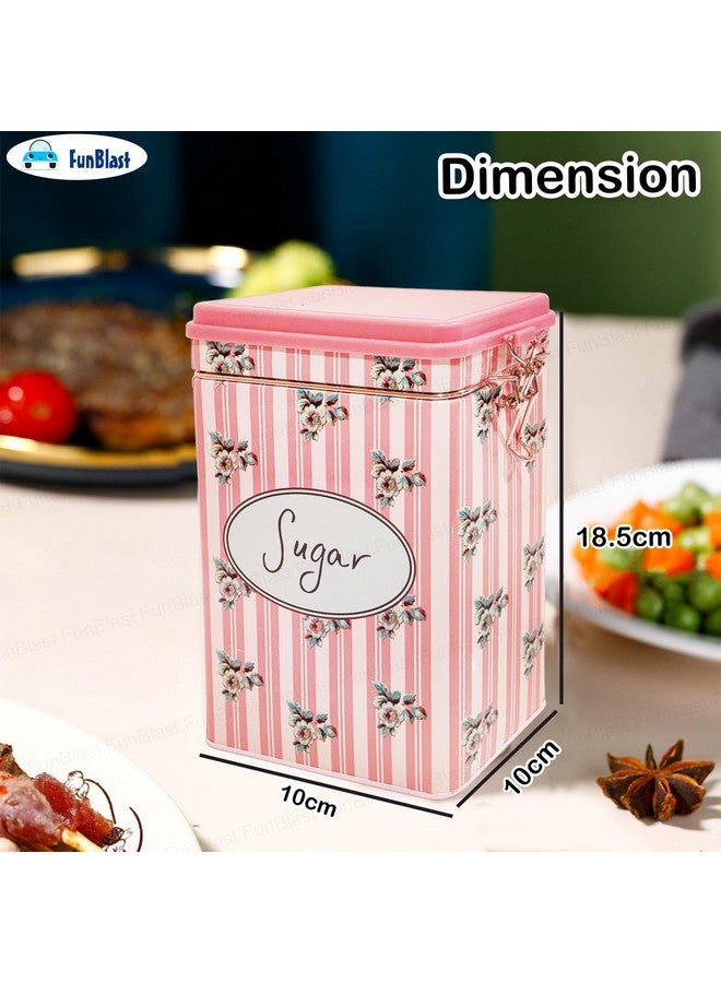 FunBlast صناديق تخزين الشاي والسكر من فن بلاست - منظم تخزين متعدد الاستخدامات من الصفيح لملحقات المنزل والمطبخ، مجموعة برطمانات لتخزين المنزل والمطبخ، حاوية دبا - 1000 مل (سكر) - Image 3
