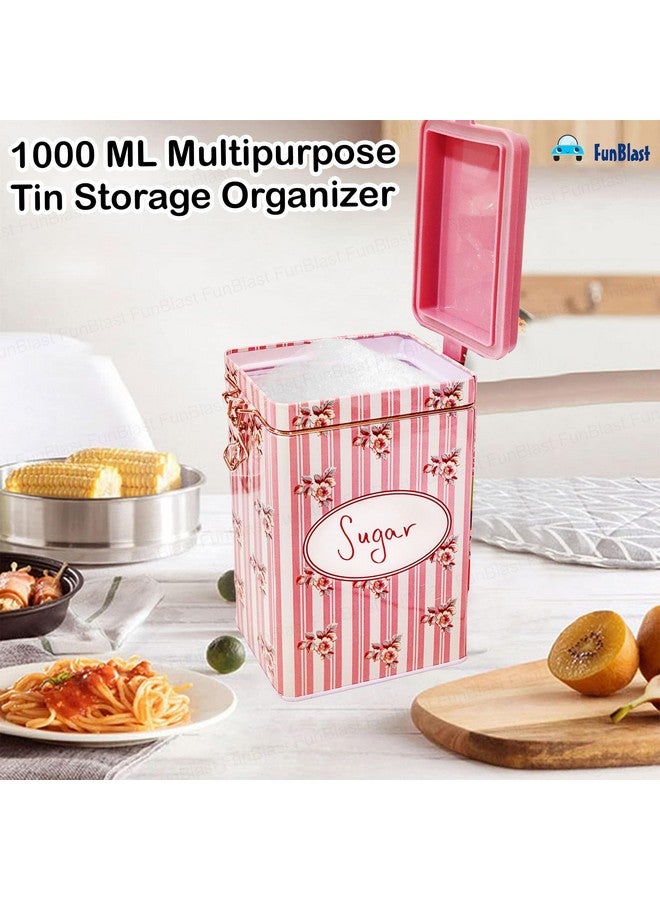 FunBlast صناديق تخزين الشاي والسكر من فن بلاست - منظم تخزين متعدد الاستخدامات من الصفيح لملحقات المنزل والمطبخ، مجموعة برطمانات لتخزين المنزل والمطبخ، حاوية دبا - 1000 مل (سكر) - Image 5