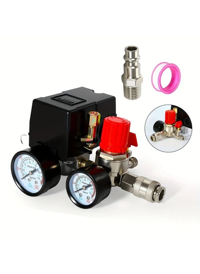 Four Holes Air Compressor Pressure Valve Switch Manifold Regulator Instrument Set - Image 3