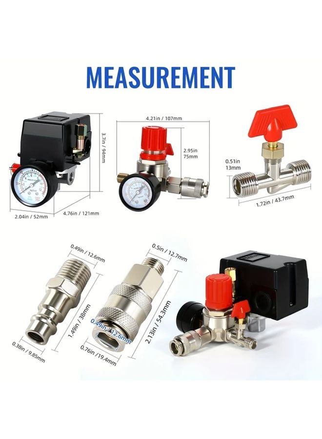 Four Holes Air Compressor Pressure Valve Switch Manifold Regulator Instrument Set - Image 2