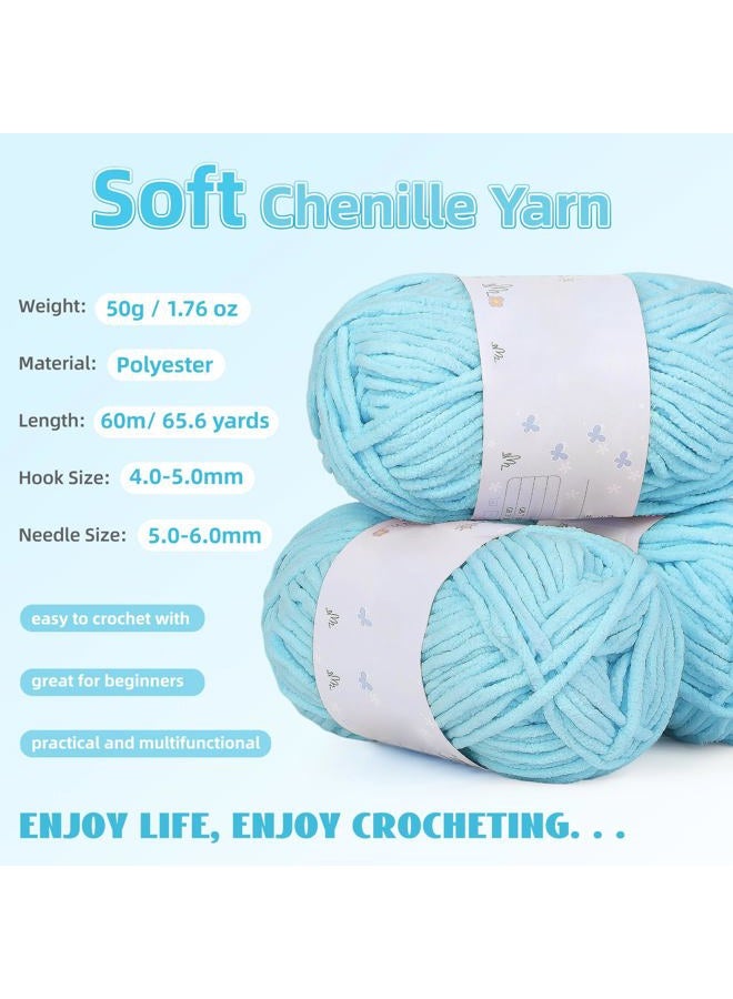 Aeelike Blanket Crochet Kit for Beginners, Easy Crochet Blanket Kit with Soft Chenille Yarns Detailed Instruction Crocheting Accessories Complete Beginners Crocheting Kits, Sea Blue - Image 3