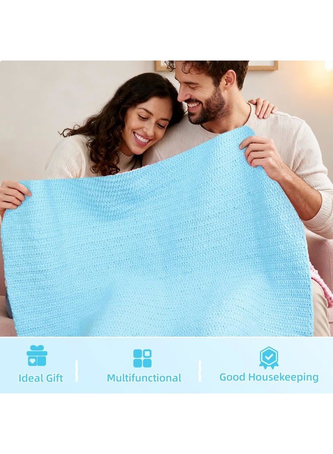 Aeelike Blanket Crochet Kit for Beginners, Easy Crochet Blanket Kit with Soft Chenille Yarns Detailed Instruction Crocheting Accessories Complete Beginners Crocheting Kits, Sea Blue - Image 2