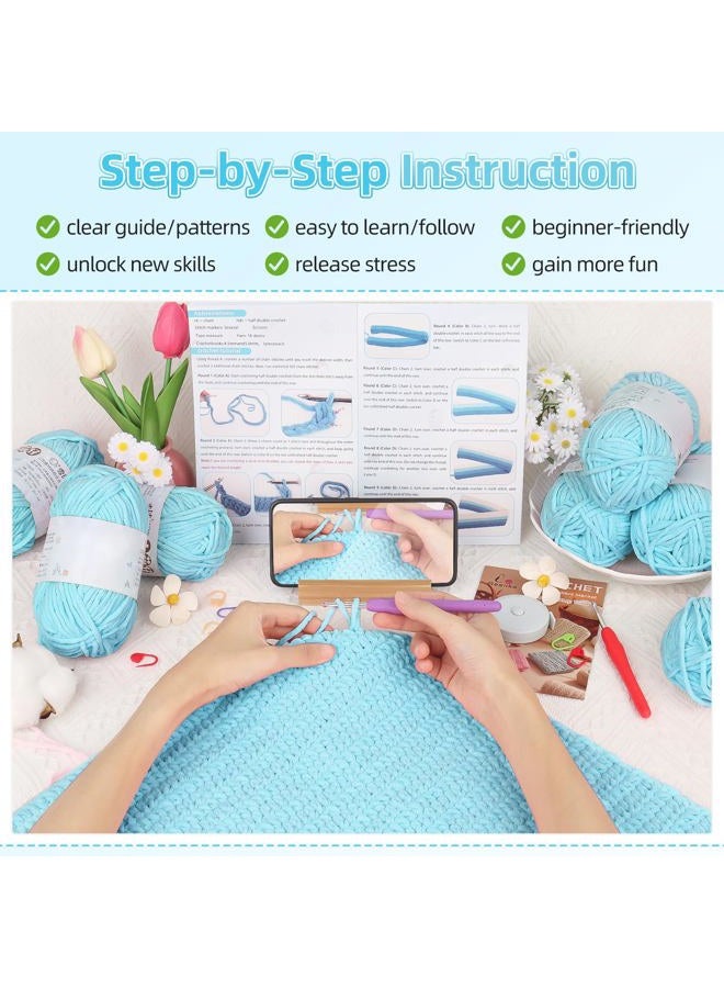 Aeelike Blanket Crochet Kit for Beginners, Easy Crochet Blanket Kit with Soft Chenille Yarns Detailed Instruction Crocheting Accessories Complete Beginners Crocheting Kits, Sea Blue - Image 4