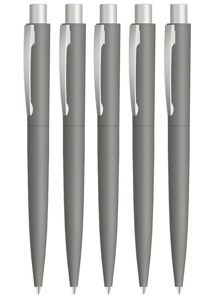 Uma Pack of 5 Retractable Metal Ballpoint Pen With Stone Look And Touch Dark Grey - Image 1