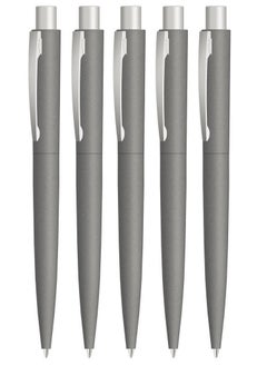 Uma Pack of 5 Retractable Metal Ballpoint Pen With Stone Look And Touch Dark Grey  - Image 1