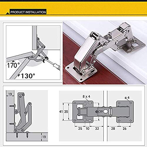 HNBun 2PCS 165 Degree Cabinet Hinge, Stainless Steel Kitchen Cabinet Hinges Hidden Cabinet Hinges, Full Overlay Cabinet Hinge with Soft Closing for Lazy Susan Cabinet, Kitchen Cabinet Doors, Wardrobe - Image 5