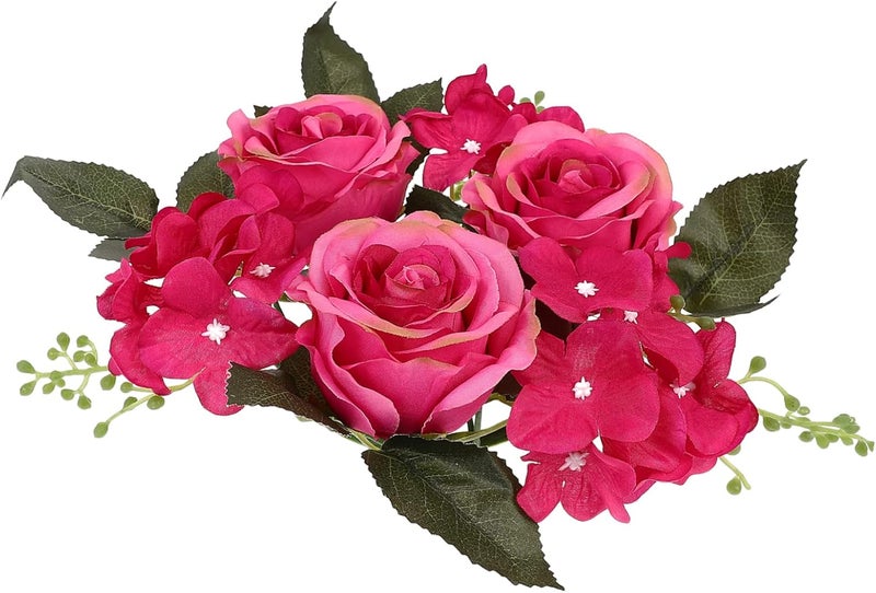 Rosy Artificial Rose Candle Wreath 20X20X8CM Faux Floral Centerpiece for Weddings Home Decor - Image 1