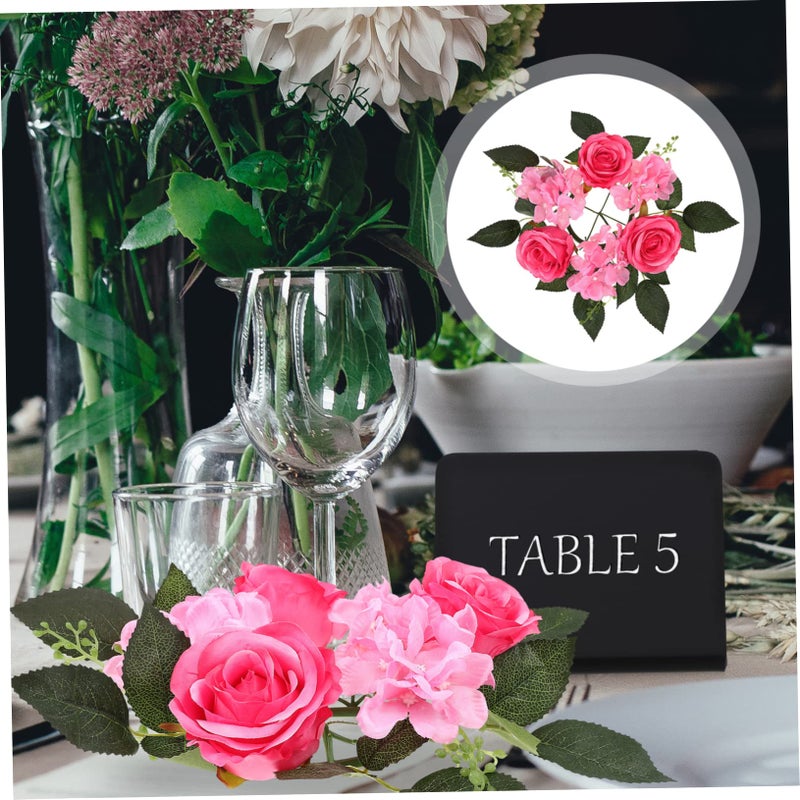 Rosy Artificial Rose Candle Wreath 20X20X8CM Faux Floral Centerpiece for Weddings Home Decor - Image 5