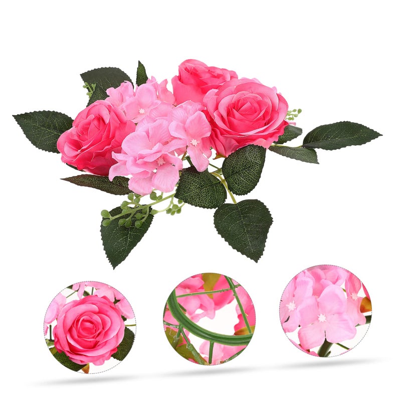 Rosy Artificial Rose Candle Wreath 20X20X8CM Faux Floral Centerpiece for Weddings Home Decor - Image 4