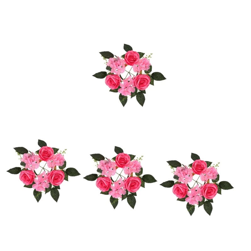 Rosy Artificial Rose Candle Wreath 20X20X8CM Faux Floral Centerpiece for Weddings Home Decor - Image 2