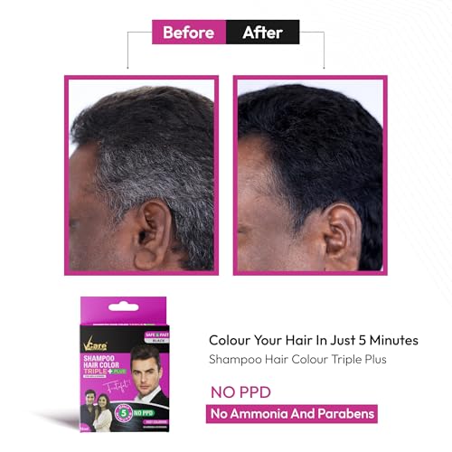 VCare Hair Color shampoo Black Only 5 Minute Root Hair Dye Coloring Kit Head, Moustache, Beard, Hands, Chest | No Parabens, Ammonia And Sulfates(15 ml Black) - Image 5