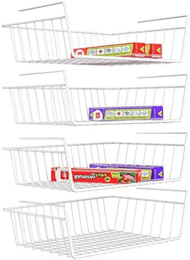 AKDC Under Shelf Basket, Ispecle 4 Pack White Wire Rack, Slides Under Shelves For Storage, Easy To Install  - Image 3