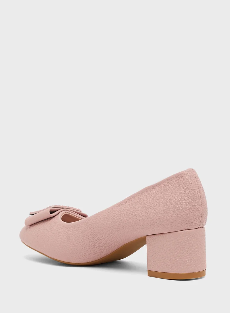 Pink Step Low Block Heeled Pump