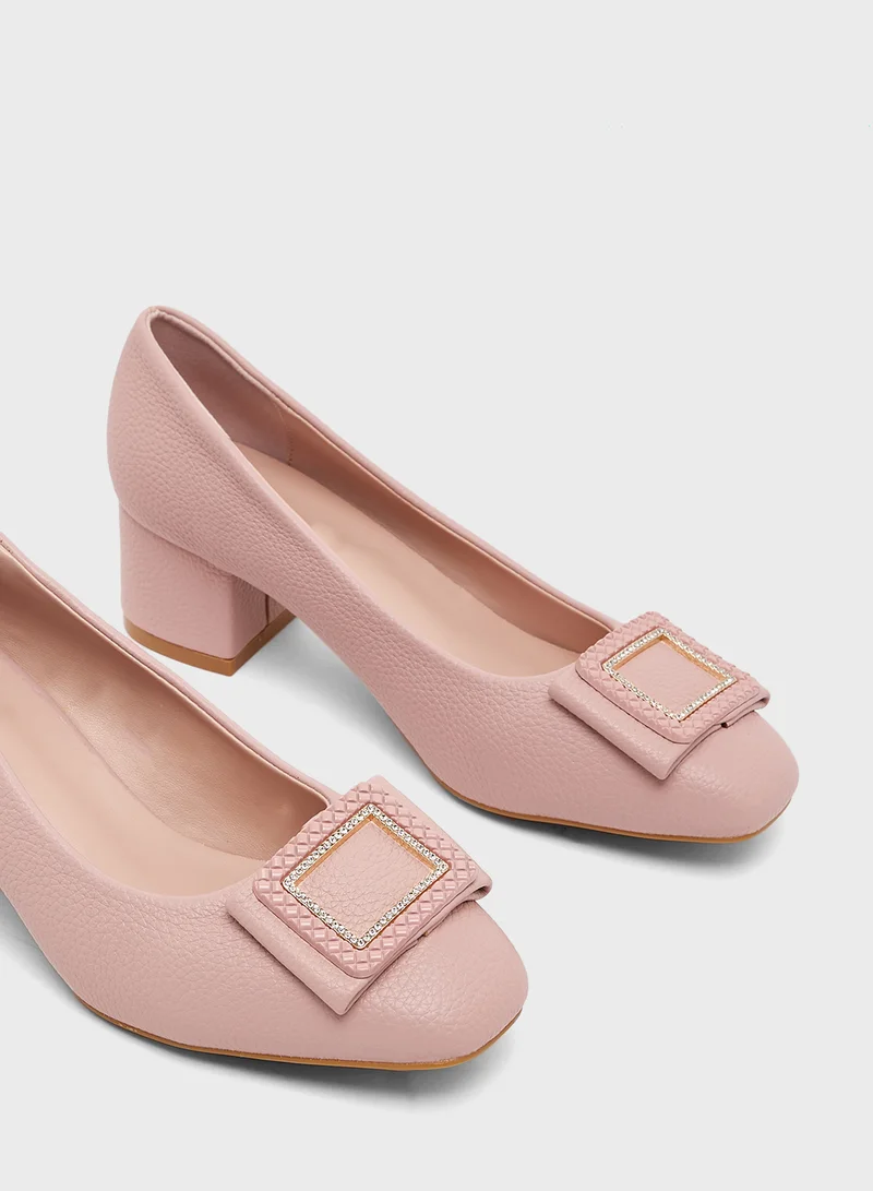 Pink Step Low Block Heeled Pump