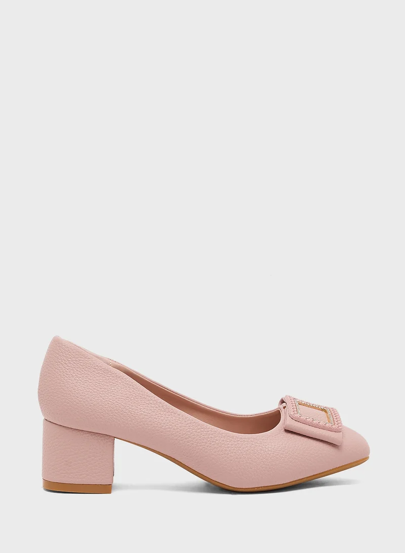 Pink Step Low Block Heeled Pump