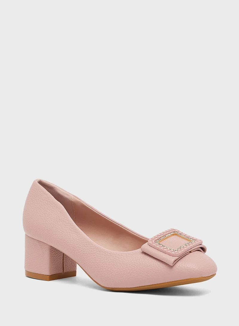Pink Step Low Block Heeled Pump