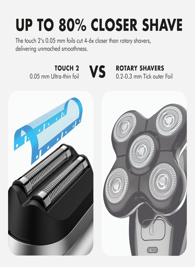 Aberlite Touch 2 Foil Head Shaver for Bald Men - Finishing Foil Shaver for Bald Head & Face, 0.05mm Ultra-Thin Foils for Razor-Smooth Results, Ergonomic Multi-Grip, Waterproof, USB-C Charging (Silver) - Image 2