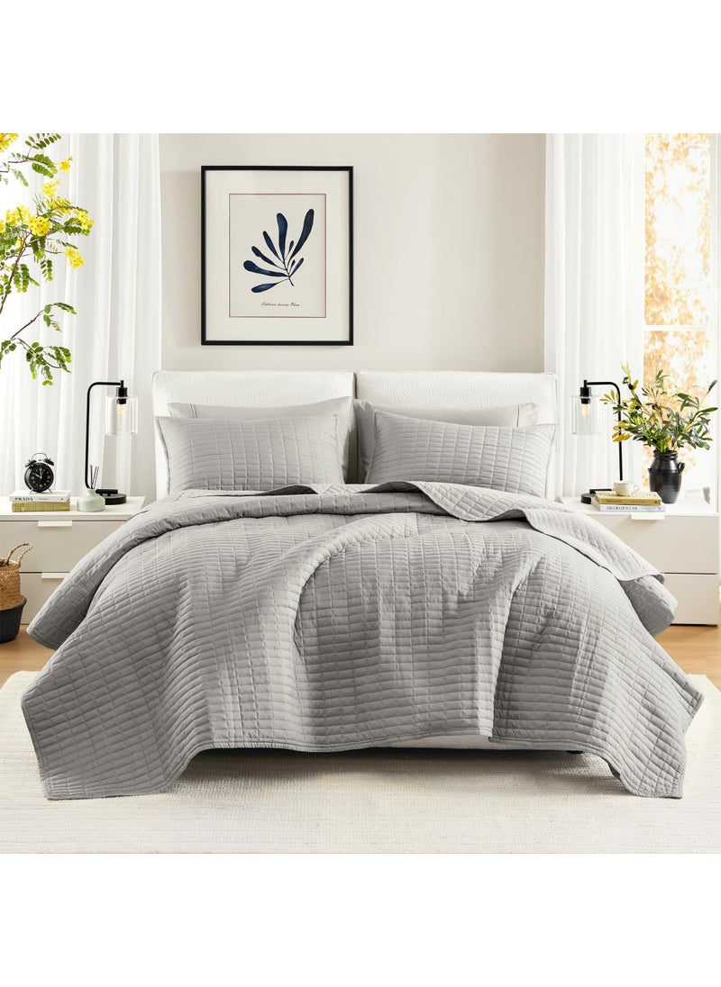 Comfort Spaces Comfort Spaces  CS140060 Kienna Quilt Coverlet Bedspread Ultra Soft Hypoallergenic All Season Lightweight Filling Stitched Bedding Set King 104x90 Gray 2 Piece 