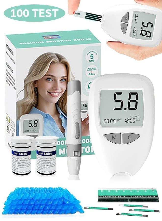 SahlTech 100 Test Strips + 100 Lancets Blood Glucose Monitor Kit — High Accuracy Diabetes Testing Meter with No Coding System, Includes Lancing Device for Easy Blood Sugar Monitoring - Image 1