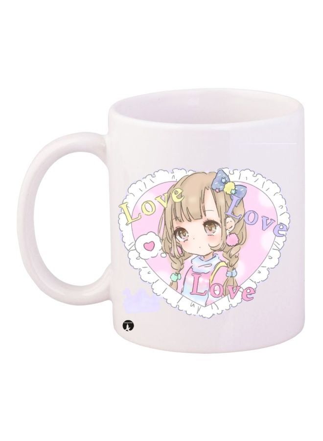 RKN Cartoon Printed Coffee Mug White/Pink/Blue 11ounce - Image 1