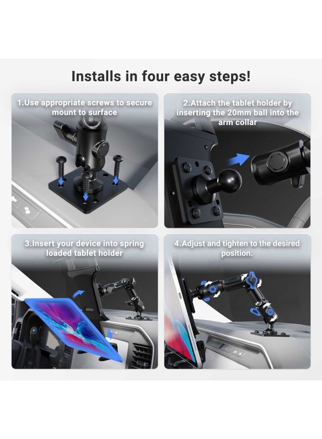 Arkon Heavy-Duty Tablet Holder - Adjustable Arm with Drill Base Mount for Cars, Dashboards, Walls, Desks, Trucks, Vehicles, Tabletops - Professional Flexible Stand for Apple iPad & Android Tablets - Image 5