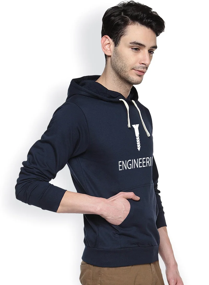 Campus Sutra Men's Navy Blue Screw-Engineering Print Pullover Hoodie