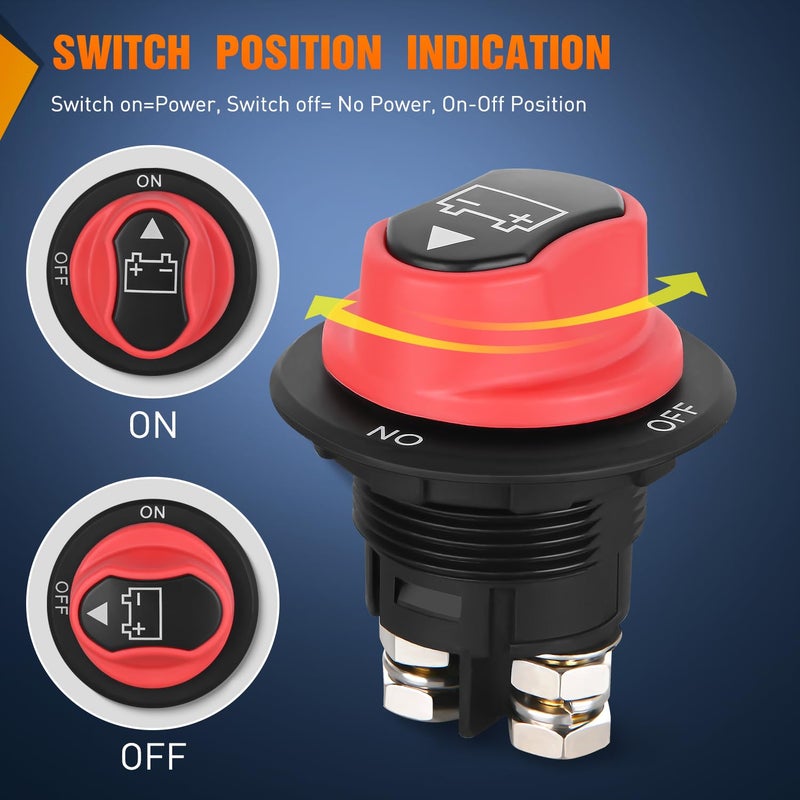 Nilight Battery Disconnect Switch 100A Master Disconnect Isolator 12V-48V On Off Power Cutoff Switch Waterproof Heavy Duty for Marine Boat Car RV ATV UTV Yacht, 2 Years Warranty - Image 2