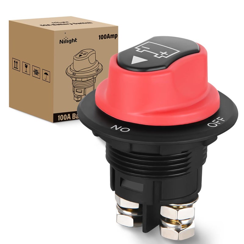 Nilight Battery Disconnect Switch 100A Master Disconnect Isolator 12V-48V On Off Power Cutoff Switch Waterproof Heavy Duty for Marine Boat Car RV ATV UTV Yacht, 2 Years Warranty - Image 1