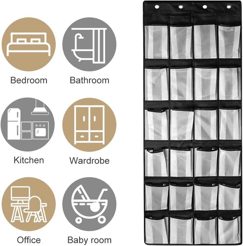 Luckam Over Door Shoe Storage with 24 Large Mesh Pockets for Shoes and Accessories, Includes 4 Heavy Duty Metal Hooks, Reversible Design for Easy Hanging, White and Black - Image 5